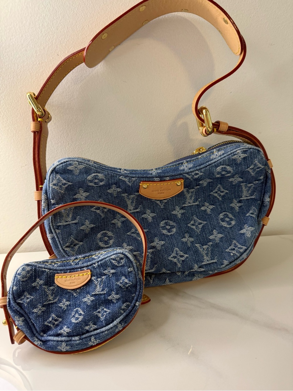 Louis Vuitton Croissant MM Monogram Denim Blue M46856 + Matching Pochette - Picture 3 of 8